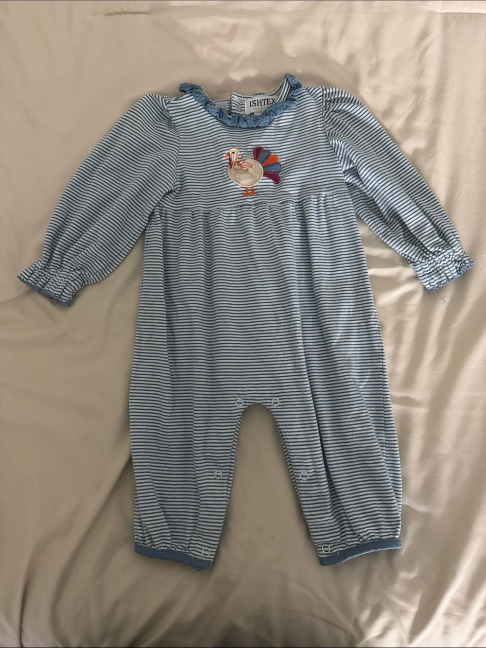 Ishtex Blue Stripe Baby One-Piece with Turkey